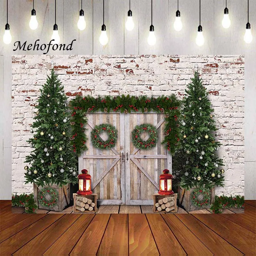 

Фон для фотографий Mehofond винтажный сарай дверь кирпичная стена Рождественская елка дети семейный портрет фон реквизит для фотостудии