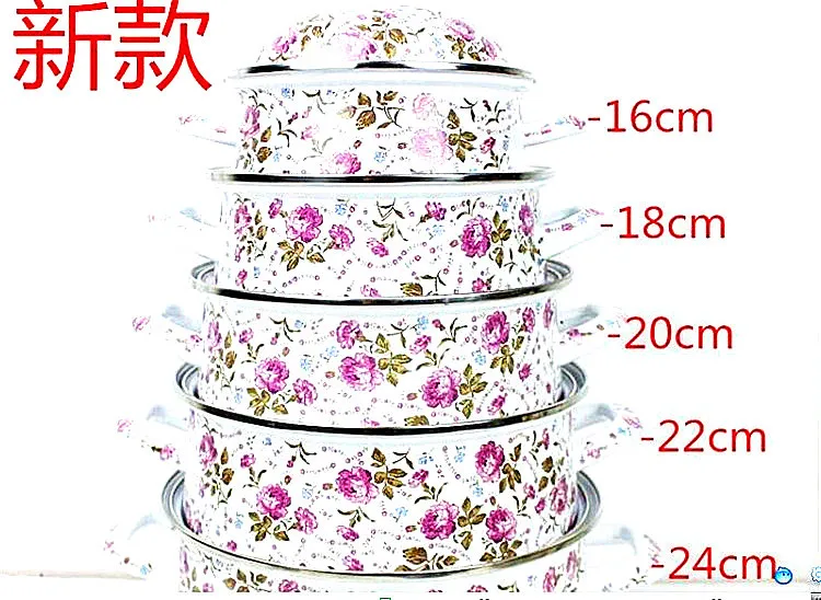 Фарфоровые эмалированные Цветы 5 суповых горшков розовая сковорода с крышкой