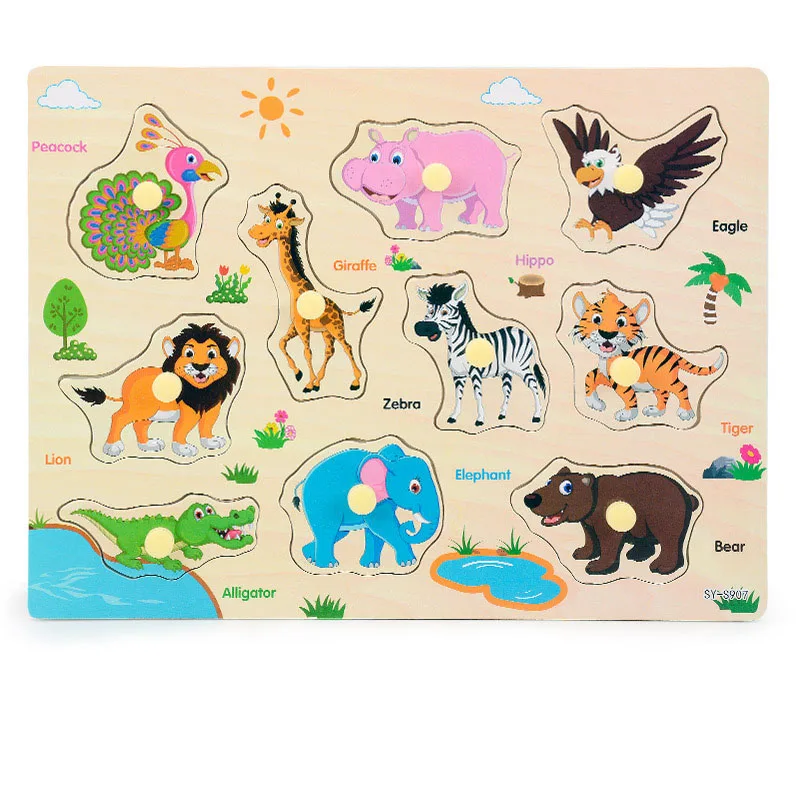 animal Деревянная игрушка мультфильм автомобиль/Морские животные головоломка ребенок подарок детские игрушки деревянный пазл/ручной захват Доска Набор Обучающие - Цвет: animal
