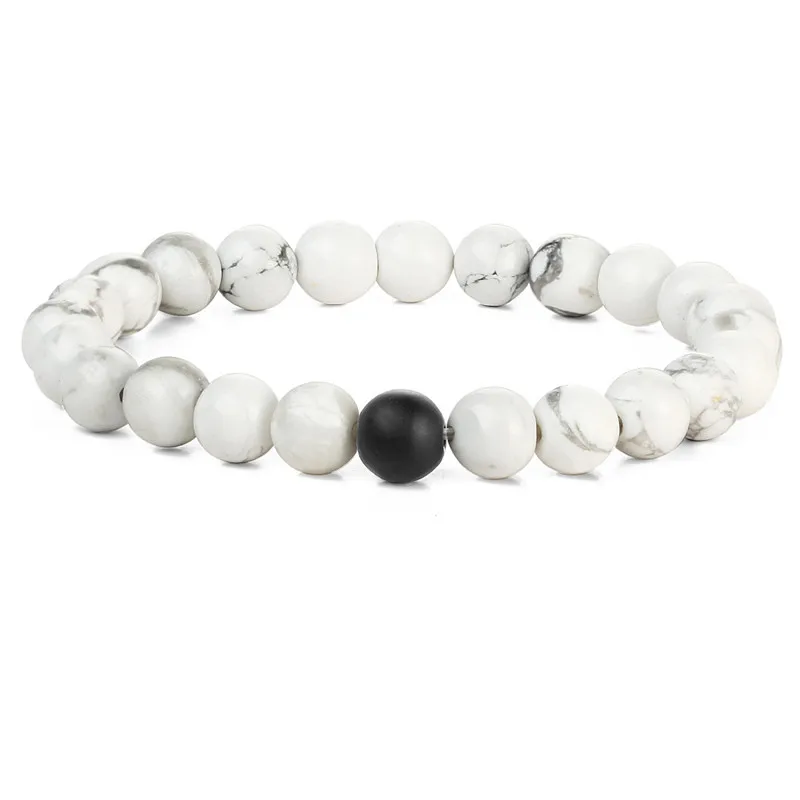 Мужской браслет с натуральным камнем матовый черный ручной работы бирюзой и