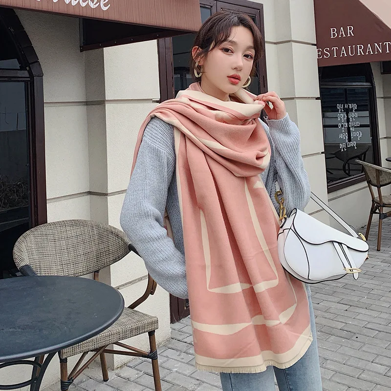 

2021 Brand Scarf Luxury Brand Hijab Winter Cashmere Plaid Thick Shawl And Women Warm Bandana Scarves Cachecol Pashmina Foulard