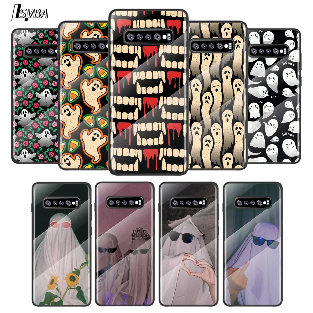 

Funny Cute Ghost For Samsung Galaxy S20 FE S10e S10 S9 S8 Ultra Plus Lite Plus 5G Tempered Glass Cover Phone Case