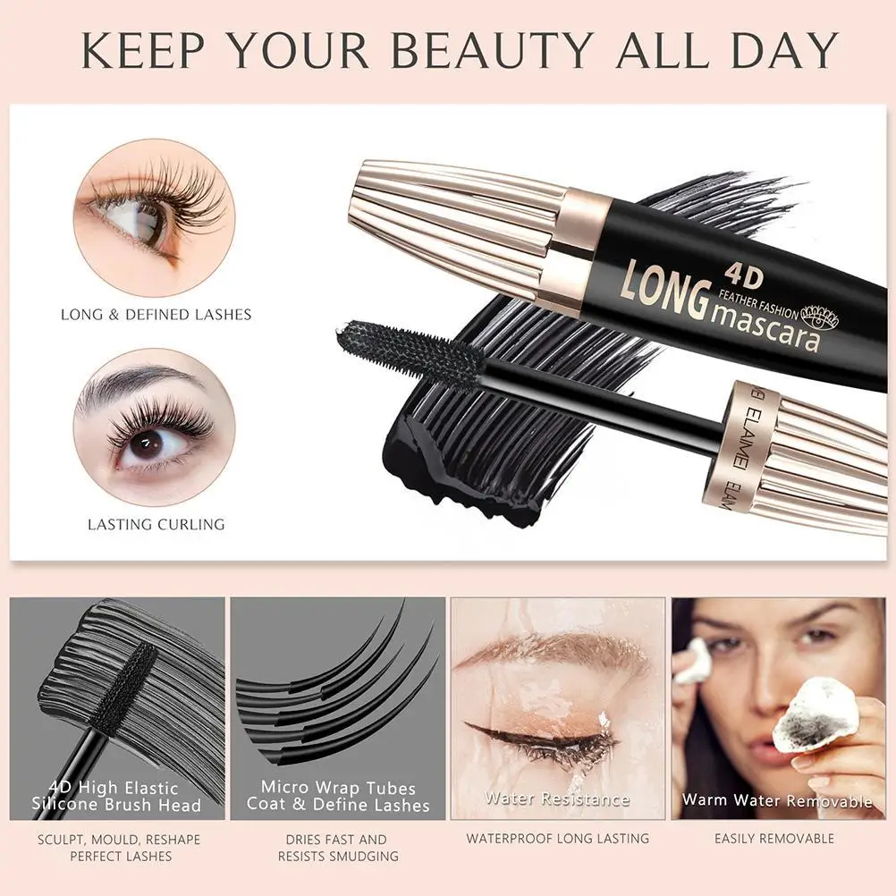 

4D Silk Fiber Mascara Waterproof Anti-Blooming Long-lasting Thick Curling Lengthening Mascara Eyelash Extension Black Mascara