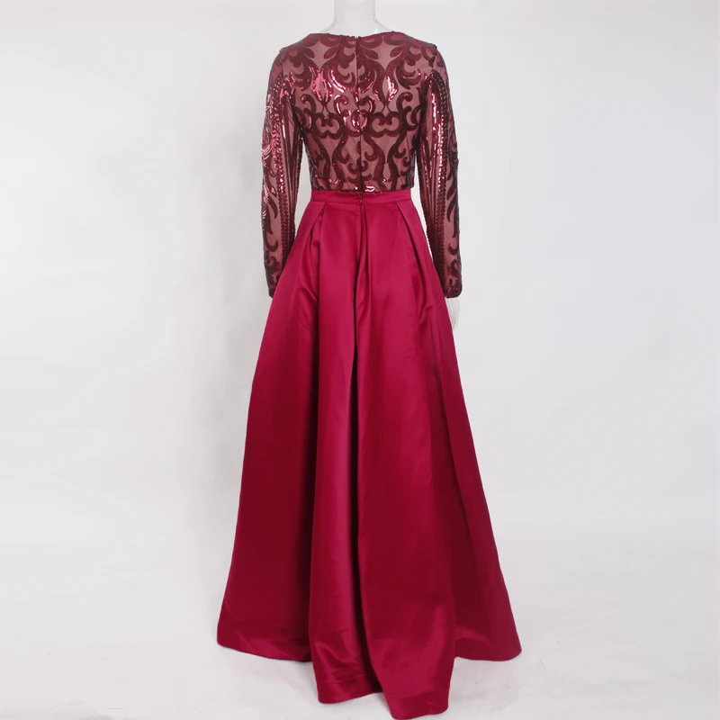 Бордовое эластичное платье Макси длиной до пола с блестками вечернее длинным