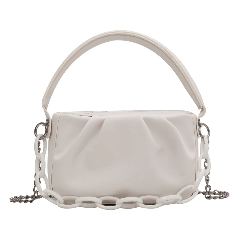 

Solid Colour PU Leather Tote Crossbody Bags with Short Handles For Women 2021 Luxury Chain Design Shoulder Handbags Ladies