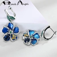 black angel blue enamel plum blossom clip earrings 925 silver citrine gemstone earrings for women fashion jewelry wholesale