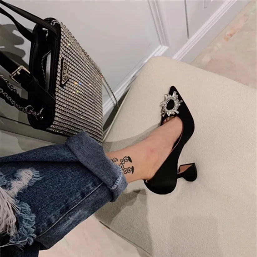 

Free shipping fashion women pumps black satin flowers crystal Rhinestone High heels shoes party shoes