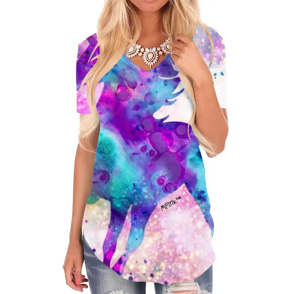 

Giyu Unicorn T-shirt women Animal T-shirts 3d Rainbow Tshirts Printed Nebula V-neck Tshirt Womens Clothing Punk Rock Cool New