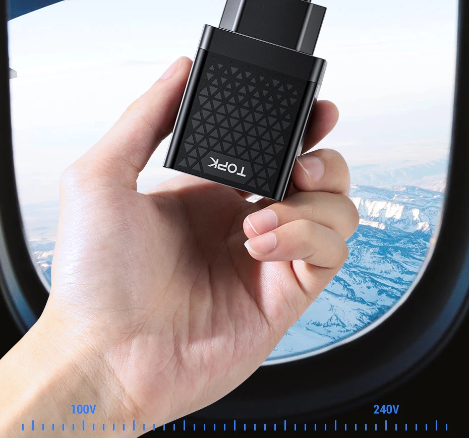 TOPK Quick Charge 3,0, зарядное устройство для мобильного телефона, 18 Вт, быстрое USB зарядное устройство, штепсельная вилка европейского стандарта, настенное USB зарядное устройство, адаптер для iPhone, samsung, Xiaomi, LG