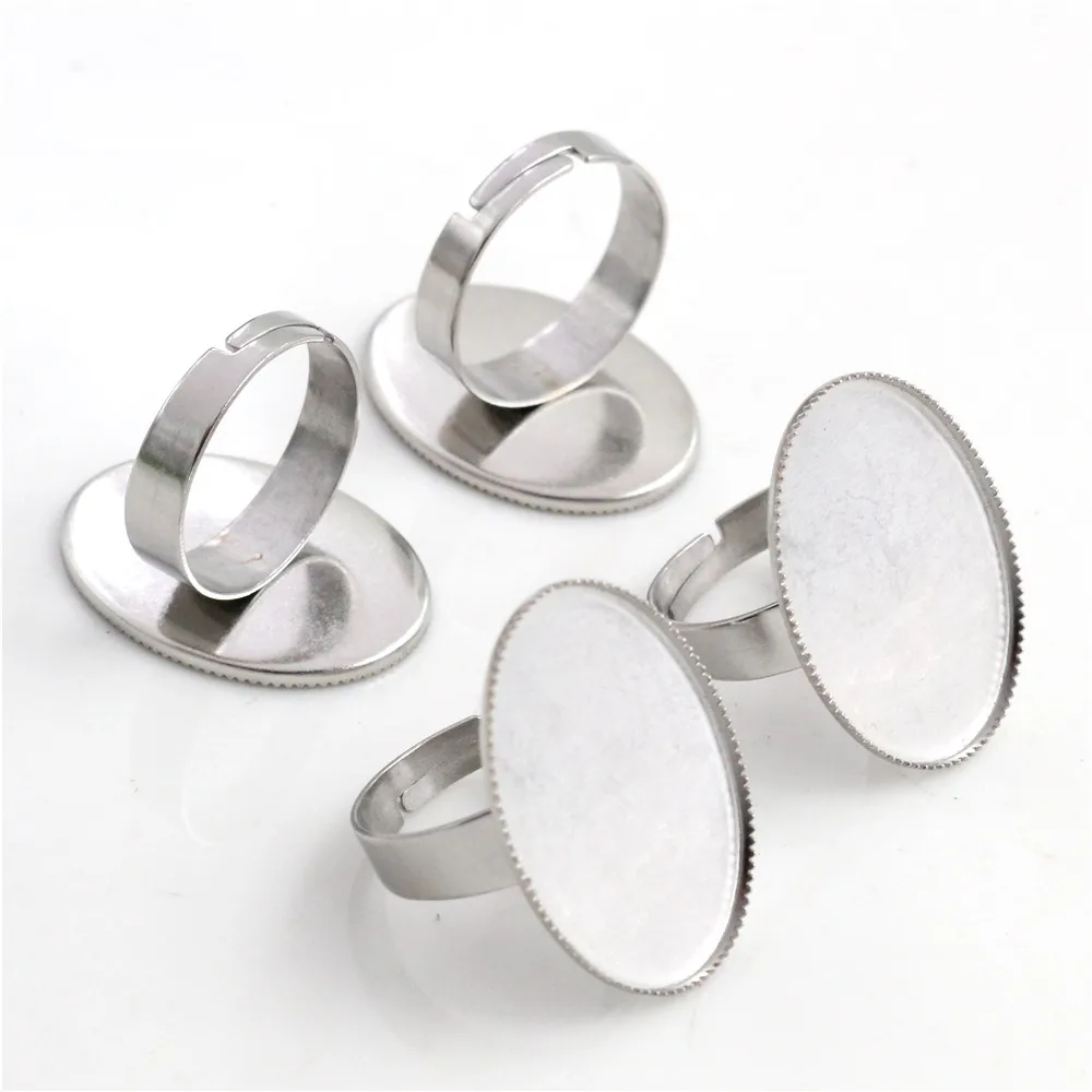 

18x25mm 13x18mm 10pcs/Lot No Fade Stainless Steel Adjustable Ring Settings Blank/Base,Fit Oval Glass Cabochons