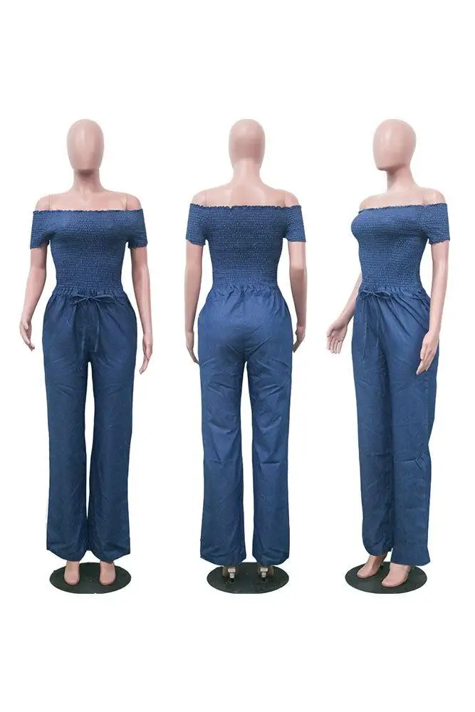 

ZITY Sexy Women Jumpsuit Short Sleeve And Long Pants Slash Neck Solid Sashes