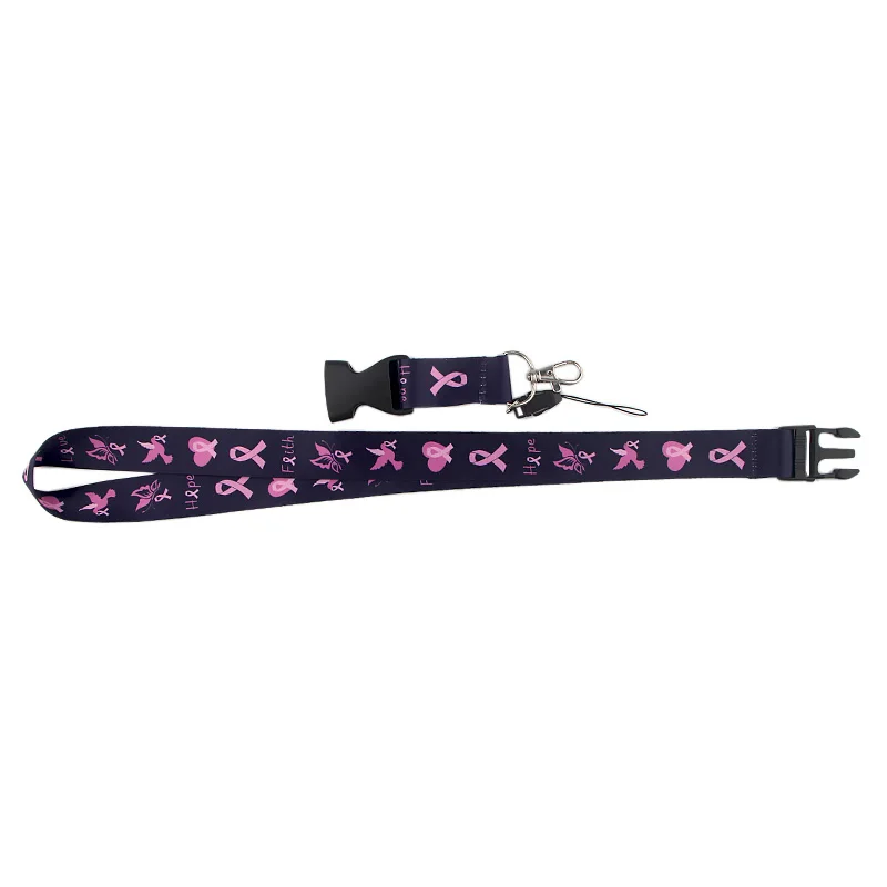 PC1130 Breast Cancer Awareness Pink Ribbon Lanyard Badge ID Lanyards Mobile Phone Rope Key Neck Straps Accessories | Украшения и