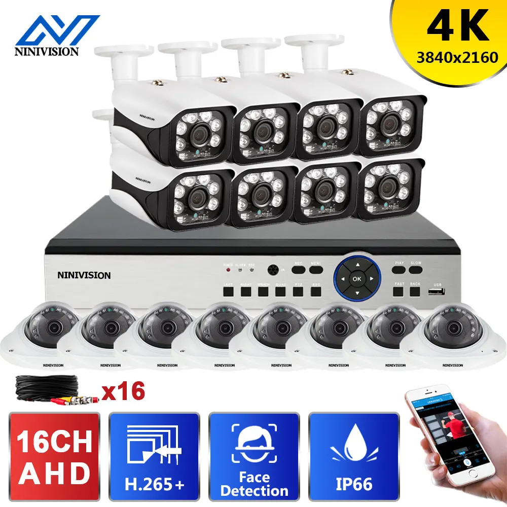

NINIVISION 16CH AHD DVR система видеонаблюдения 8MP IR наружная Водонепроницаемая камера безопасности комплект видеонаблюдения пуля и купол смешанный ...