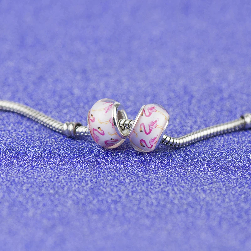 Подходит для оригинального браслета Pandora прекрасный Фламинго бусины амулеты Kawaii