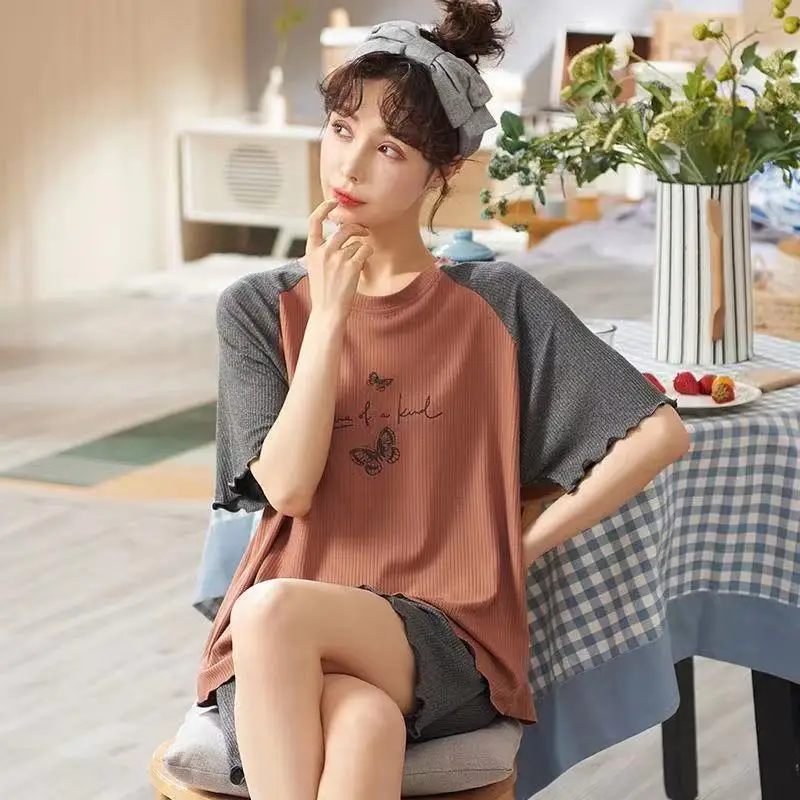 

Pajamas Set For Women Summer Modal Pyjamas Suit Female Thin Casual Loose Plus Size Short Sleeve Shorts Homewear Lounge Suit