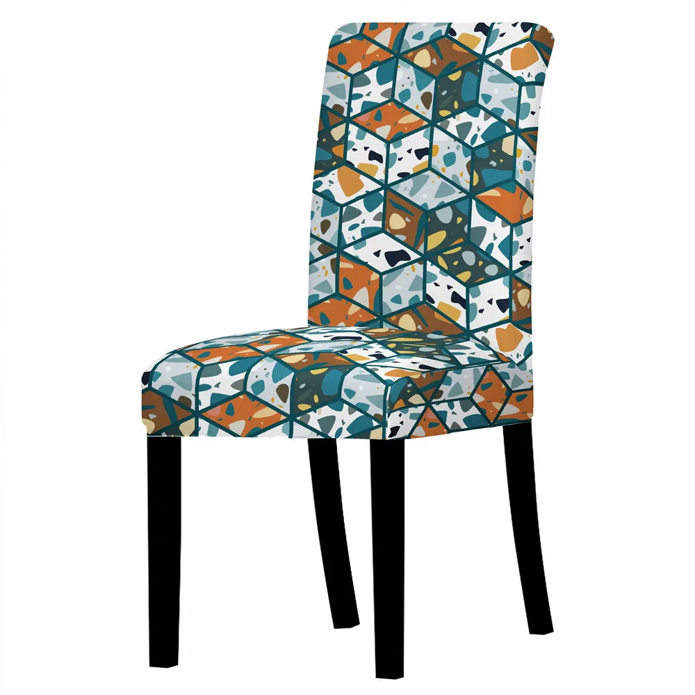Чехол на стул из спандекса с геометрическим рисунком современный съемный чехол
