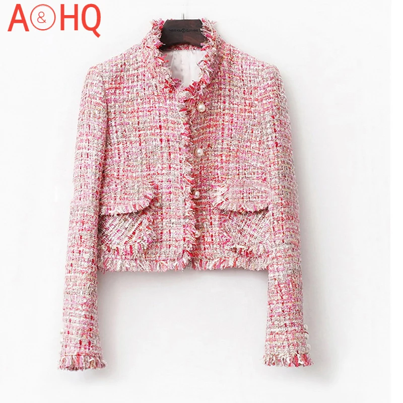 

Pink Tweed Jacket spring / autumn /winter women's jacket coat classic ladies wild ladies bright wire braided tweed jacket