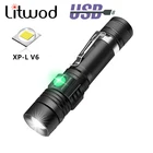 Ультраяркий светодиодный фонарик с бусинами, Водонепроницаемый Многофункциональный фонарь с фокусировкой и 5 режимами освещения, зарядка через USB, для кемпинга