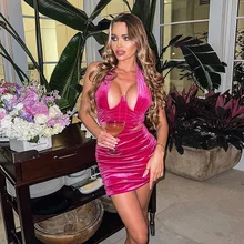 Women Sexy Bodycon Dress Fashion Hanging Neck Sexy Low-cut Hollow Open Back Slim Fit Hip Dress for Ladies Party Sexy Vestidos (1)