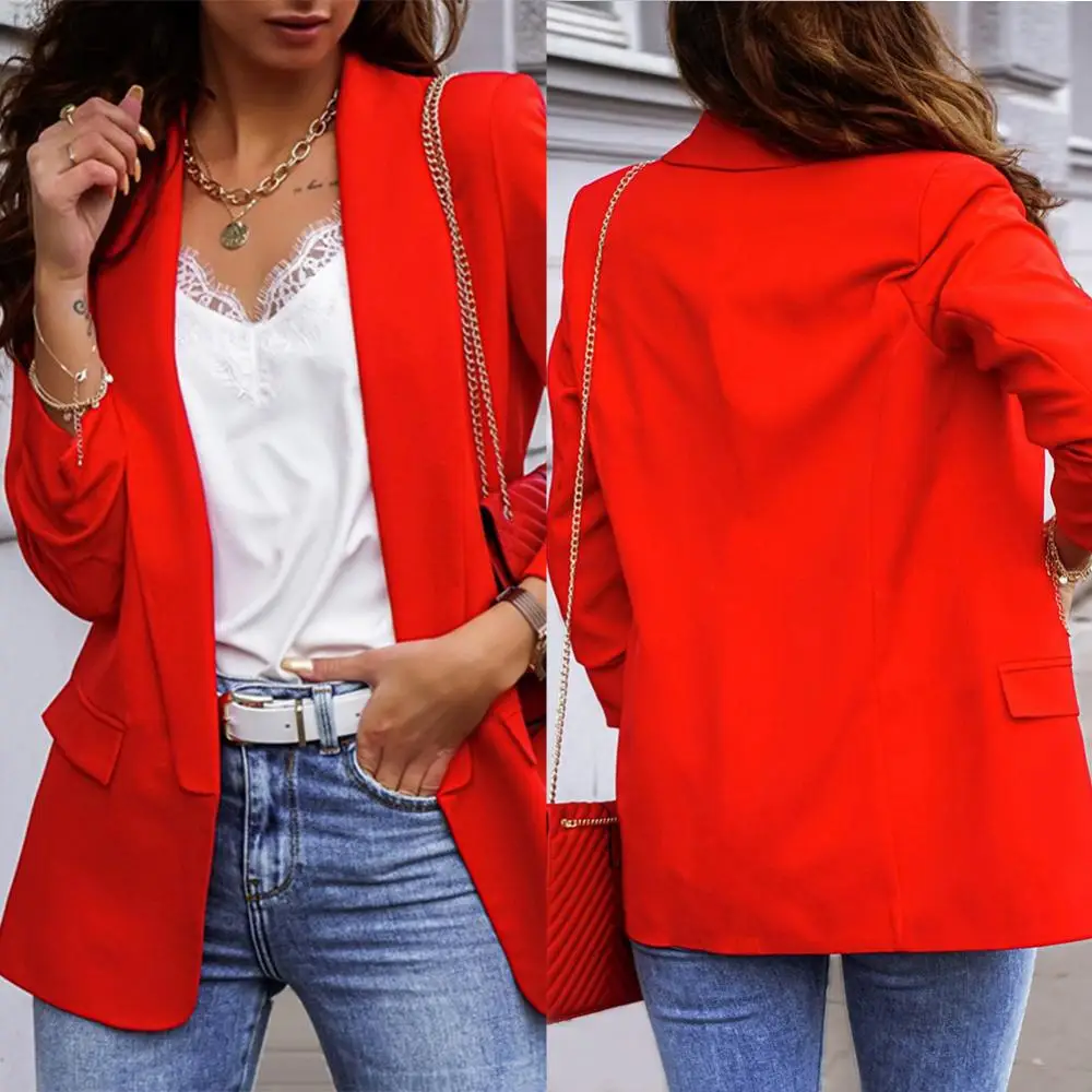 Coat Lady Jacket Solid Color Blazer Long Sleeve Women Lapel Slim Chic Autumn Fit Blazer