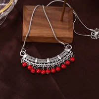 vintage natural stone bead pendant necklaces for women ethnic antique silver tibetan long choker necklace boho jewelry wholesale