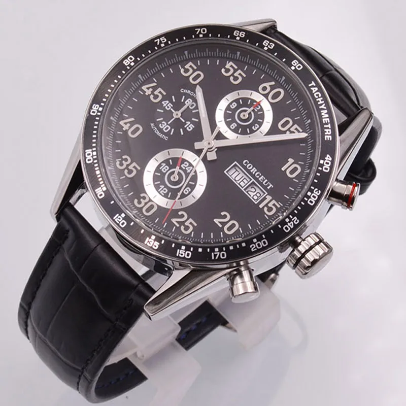 

Corgeut -43mm Mens Automatic Mechanical Wristwatches Relogio Masculino a prova de agua часы 24 hours Military Week & Date