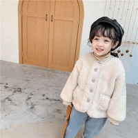 new spring winter girl coat jackets warm buttons clothing kids teenage fashion round ceck tops lamb wool thicken high quality