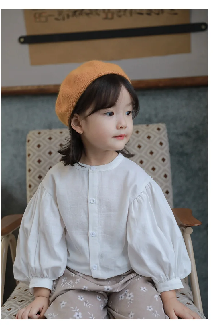 

Girls Shirt Lantern Sleeve Casual Breathable Top Shirts 2021 Spring and Summer Solid Color Cute Solid Color New Blouses
