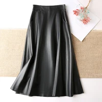 autumn winter womens high quality sheepskin real leather skirts korean style elegant genuine leather a line skirts c593