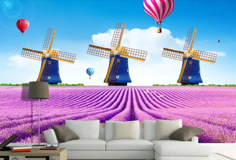 3D background wall photo paper mural 3d Lavender Dutch windmill Living room bedroom murals wallpaper | Обустройство дома