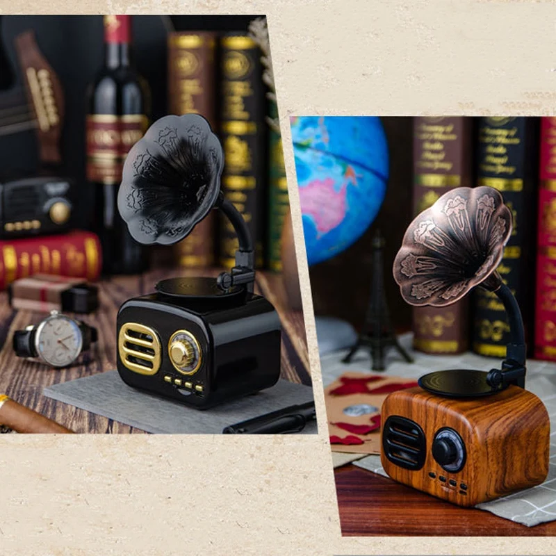Retro Phonograph Wireless Handsfree FM Radio Loudspeaker Subwoofer Bluetooth Speakers Wood | Электроника