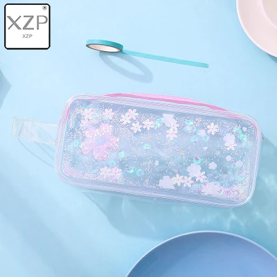 Pink Flower XZP Girl Pencil Case Transparent Oil Sandpaper Pen Bag Ins Style Cute Cosmetic Bag Wardrobe Organizer Travel Organizer Set - Цвет: Pink Flower