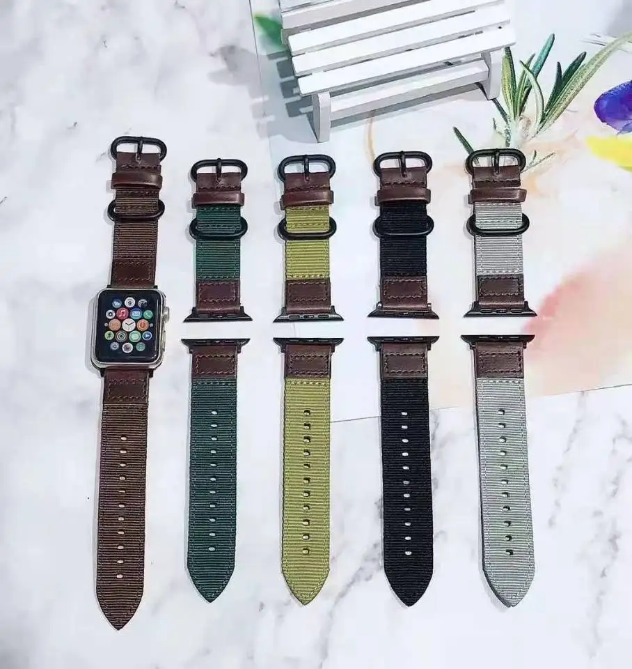 

Ремешок нейлоновый для Apple Watch SE Series 6 5/4/3/2/1, спортивный кожаный браслет для iwatch 42 мм 44 мм 38 мм 40 мм