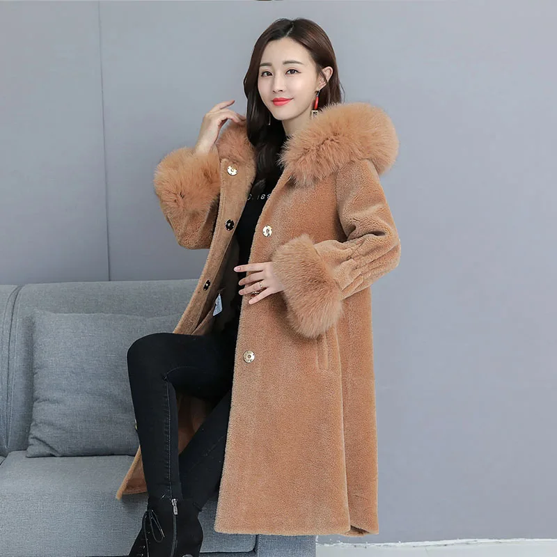 WYWAN новые зимние ботинки из овечьей кожи пальто для женщин средней длины меха