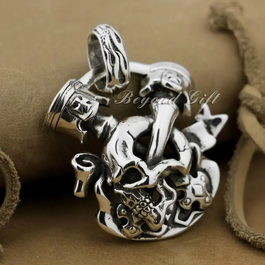 Огромный тяжелый 925 пробы Серебряный Уникальный Череп Крест Мужская подвеска для