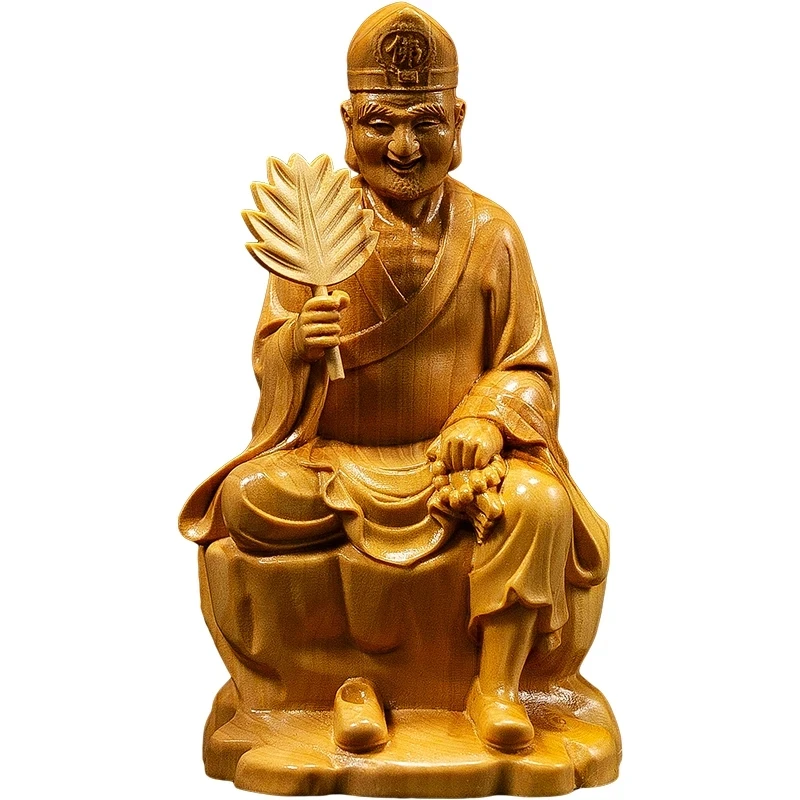 

Скульптура Ji Gong из самшита, 11 см, сумасшедший монах, деревянное сидение, статус Будды, домашний декор