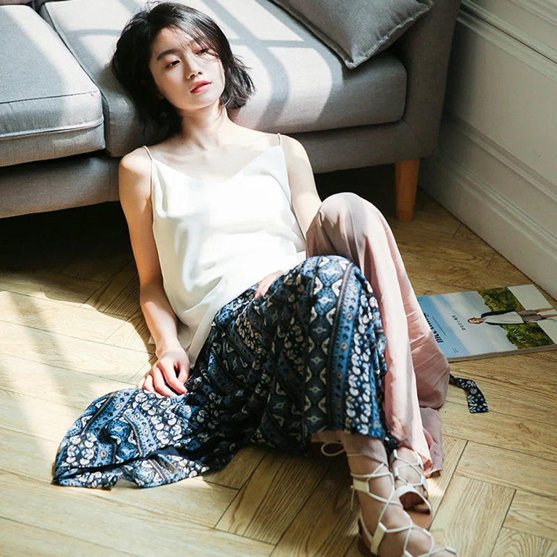 

Chiffon High Waist Mid-Length Panel Patchwork Version Long Skirt Personality Chic Design Soft Vintage Skirts Women Fashion 2020