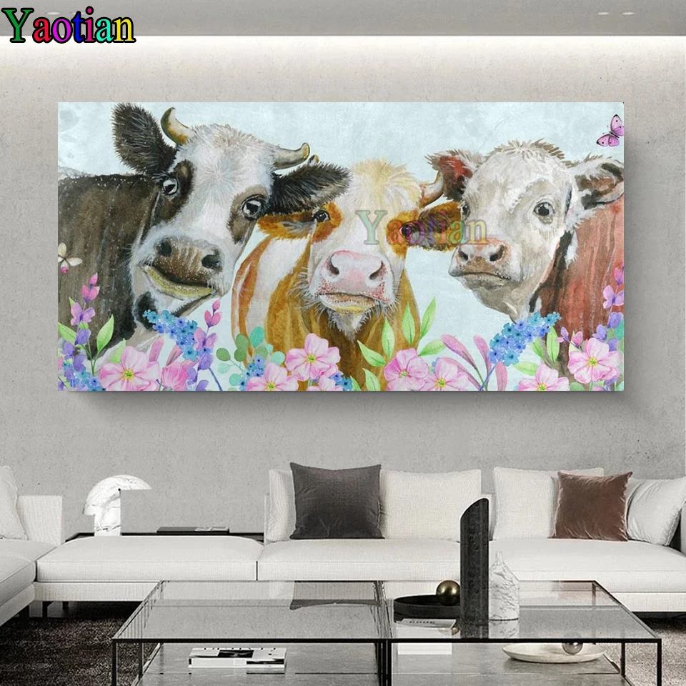 

Three cows flowers Diy diamond painting cross stitch Full Square Round diamond embroidery animal art Puzzle mosaic wall picture