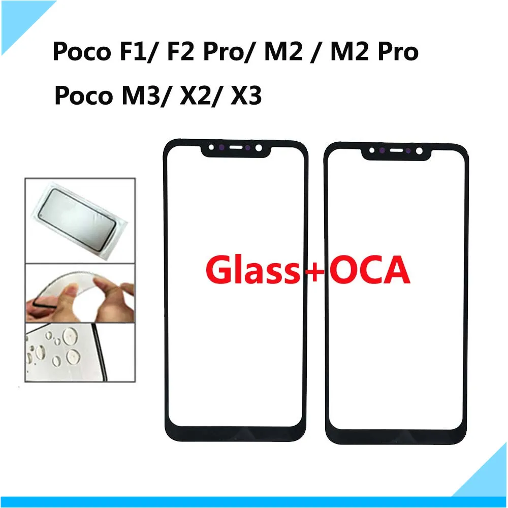 

10PCS Laminated OCA Outer Glass Lens For Xiaomi Poco F1 X2 X3 M3 M2 Pro F2Pro LCD Touch Screen Lens Repair