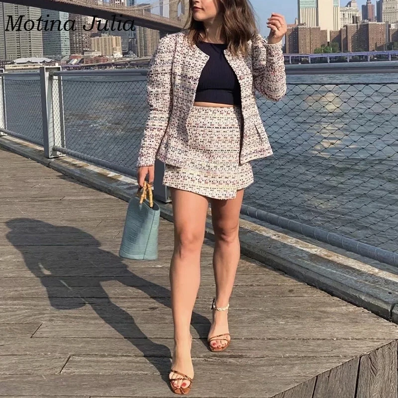 Женский твидовый костюм motin julissa элегантный из двух предметов клетчатая твидовая