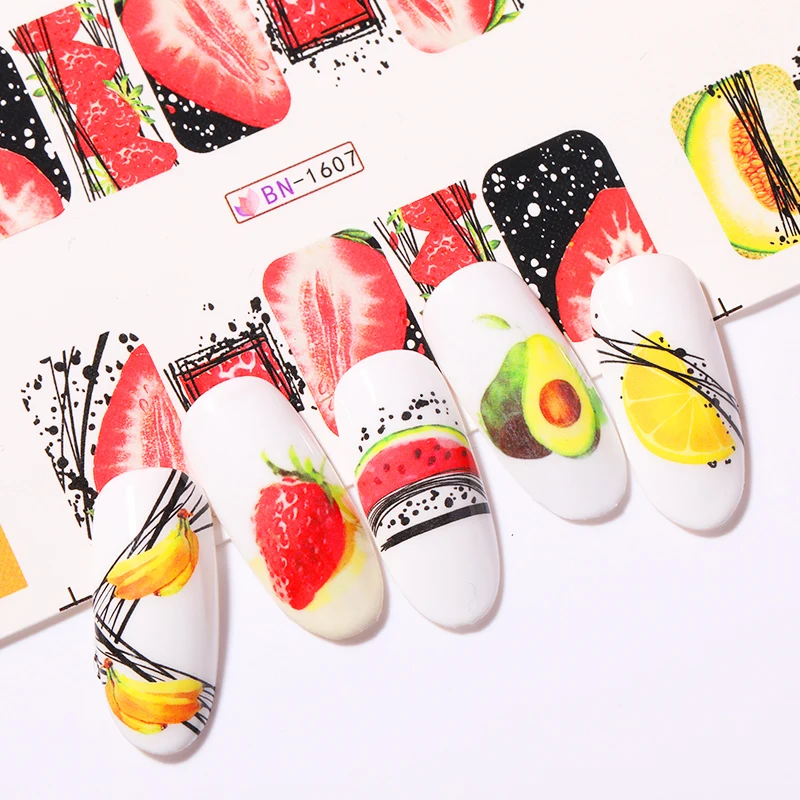 12 шт. стикеров для ногтей летние цветные наклейки с фруктовым узором украшения