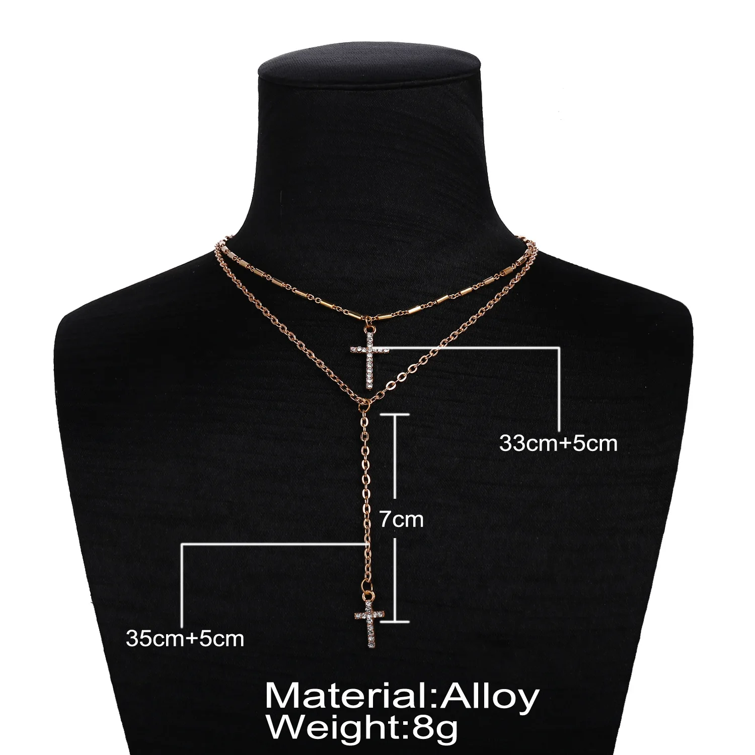 Женское многослойное ожерелье FN цепочка с двойным крестом и кристаллами на шее