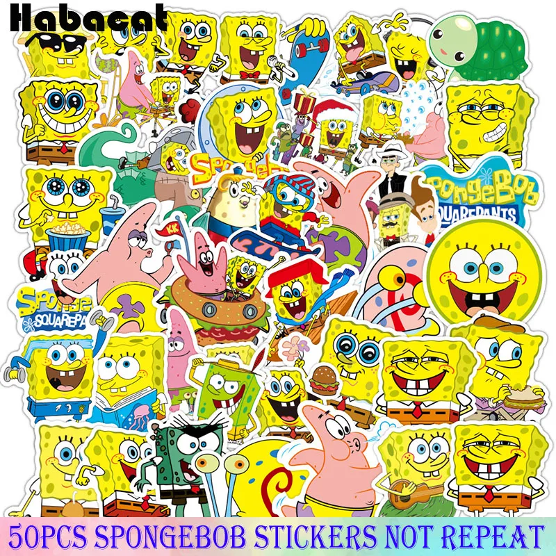 Esponja de dibujos animados para ni&ntilde;os, SquarePants amarillos de anime para monopat&iacute;n, tableta, ordenador, motocicleta, snowboard, coche, 10/50 unids/paquete-0