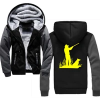 winter inner fleece hoodies men 2019 wild goose hunter and his dog printing fashion streetwear hoodie autumn winter mens hoodie