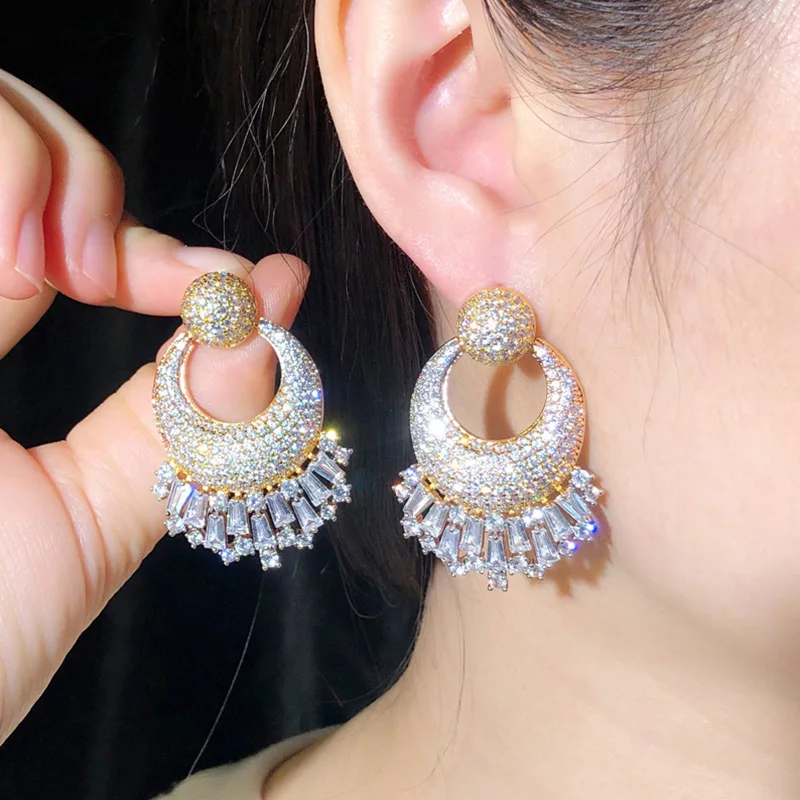 Серьги-подвески женские из желтого золота с инкрустацией E574 Геометрическая