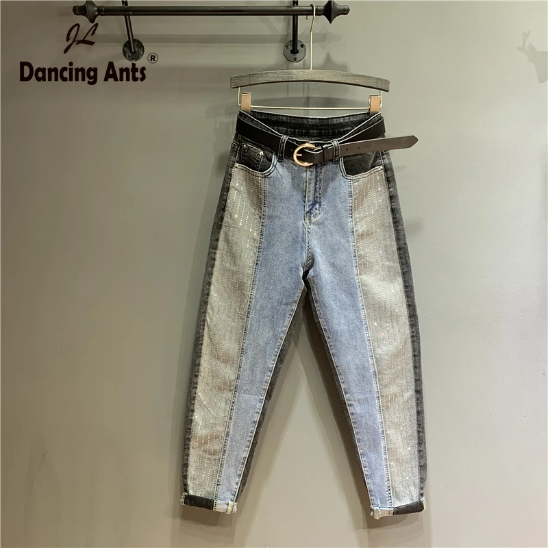 Женские джинсы с высокой талией свободные облегающие шаровары в Корейском стиле