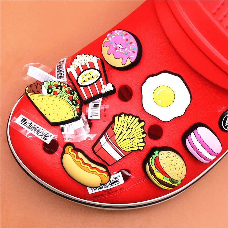 1pcs Cute Food Donuts Popcorn Omelette Shoes Decoration Accessories Original Jibz for Croc Charms for Shoes Bracelets Kids Gifts