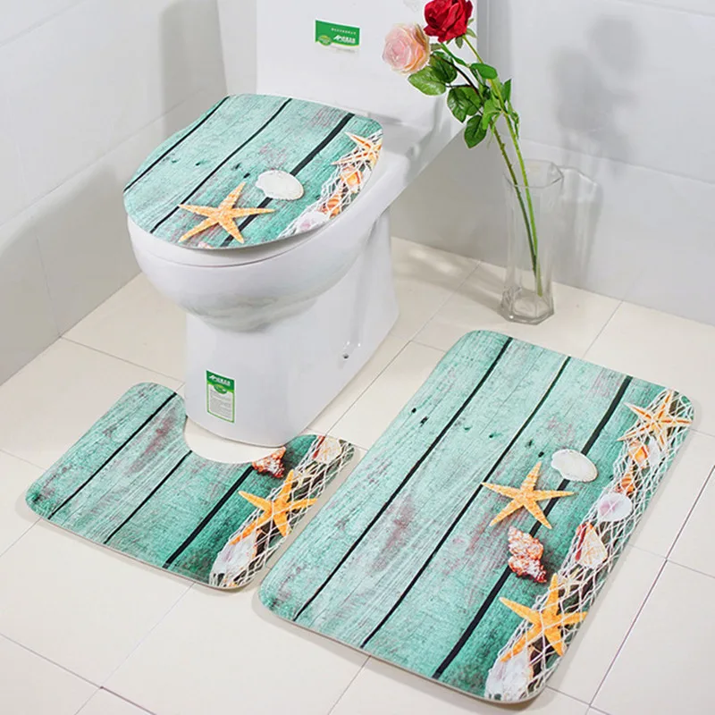 

3 шт./компл. коврик для ванной комнаты с 3D принтом, Нескользящие фланелевые коврики Ocean World, коврик с подставкой, крышка для унитаза, напольный ...