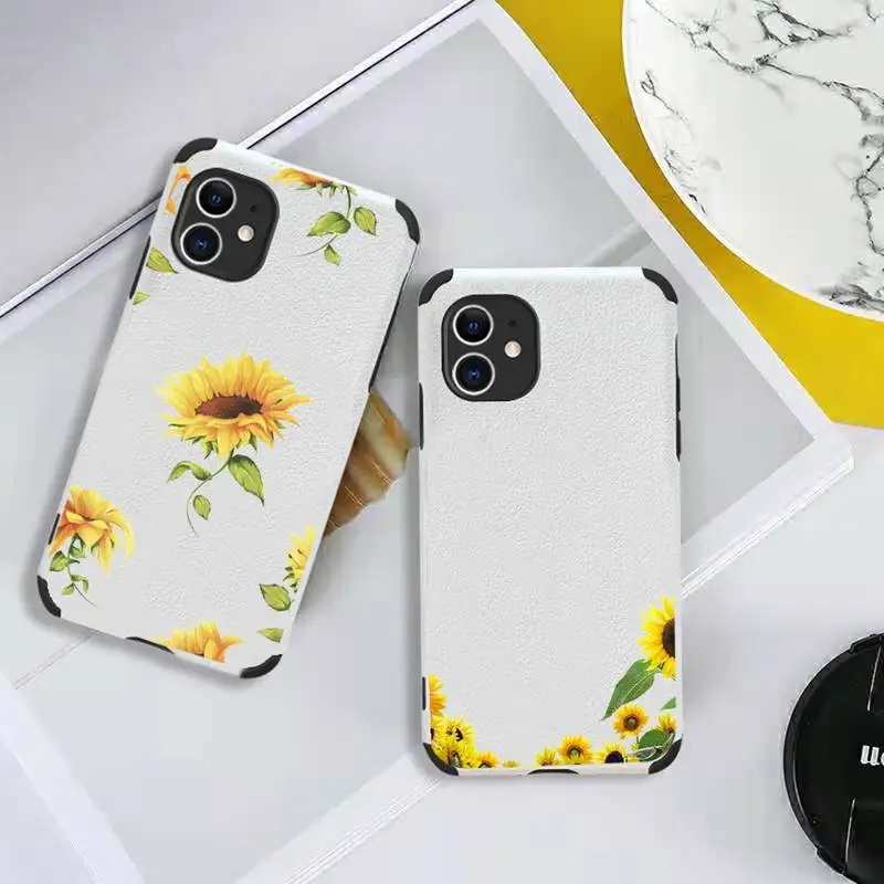 

sunflower Luxury Unique Design Phone Case Lambskin Leather For iphone 12 11 8 7 6 XR X XS PLUS MINI PLUS PRO MAX Shockproof