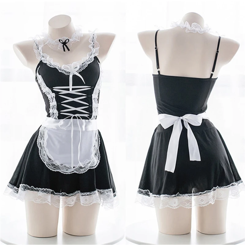 

Sexy Costume Babydoll Maid Dress Uniform Women Erotic Role Play Sexy Lingerie Cosplay French Apron Servant Lolita Dress